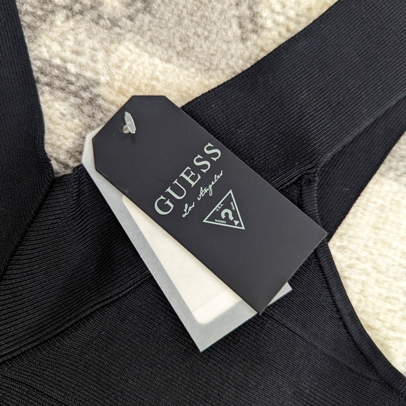 Guess Black Ribbed Bodycon Mini V-neck Dress Size XS NEW WITH TAGS - Picture 3 of 8